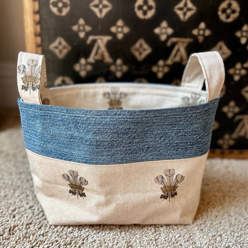 Prince of Wales Feathers Fabric Denim Soft Fabric Storage Basket